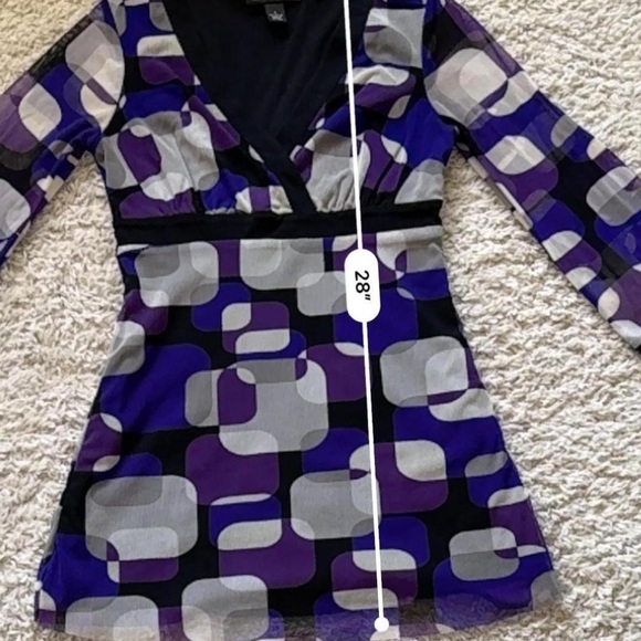 Vintage y2k Geometric Print V Neck Mesh Dress - Picture 4 of 5